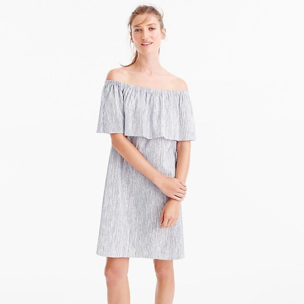 J. Crew Off Shoulder Mini Striped Ruffle Dress, Size Small